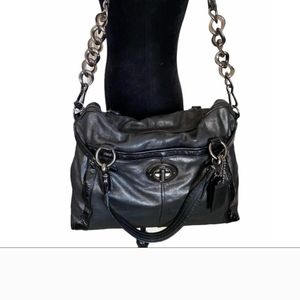 Coach Black Leather Chain-Handle Satchel